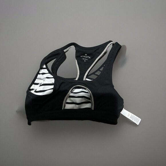 Athleta Black/White Stripe Triple Dare Yoga Sports Bra Small - Picture 5 of 6